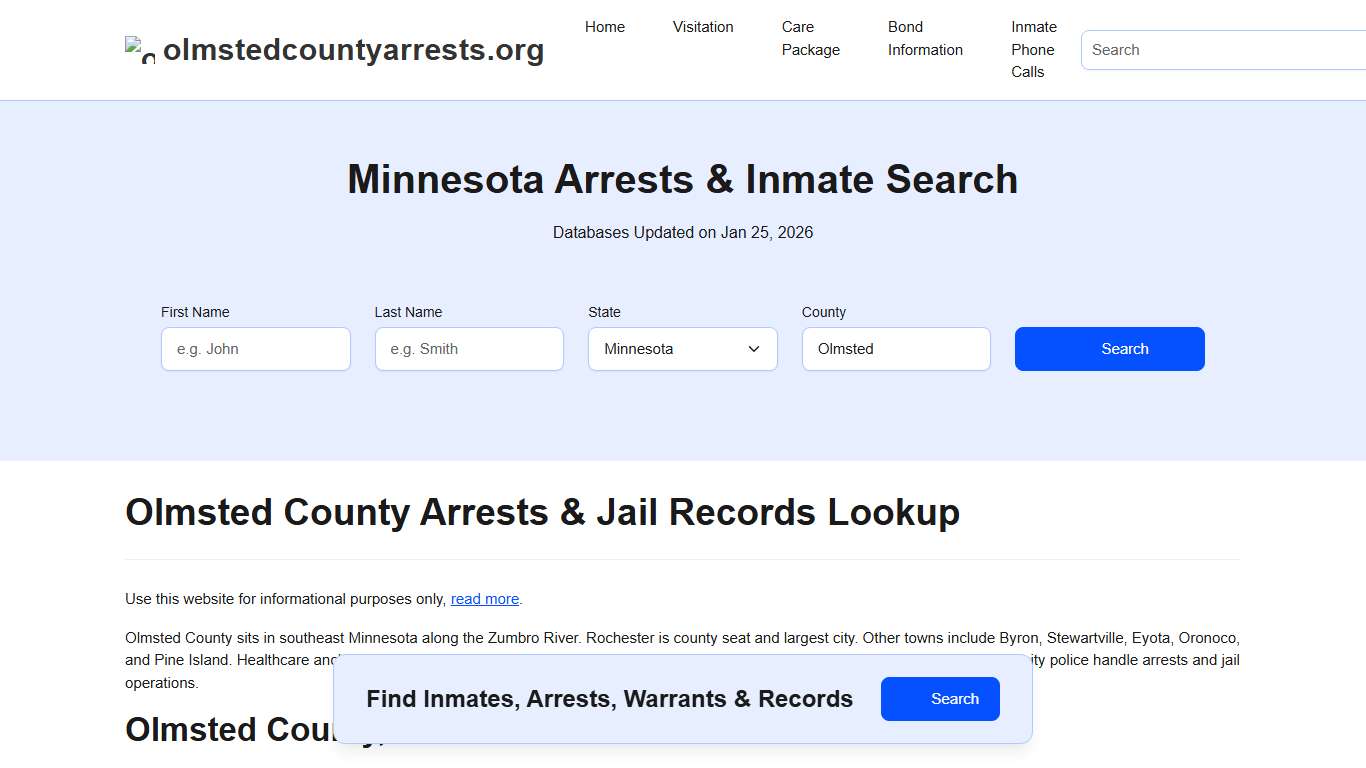 Olmsted County, MN Arrests, Warrants, Police Records Search