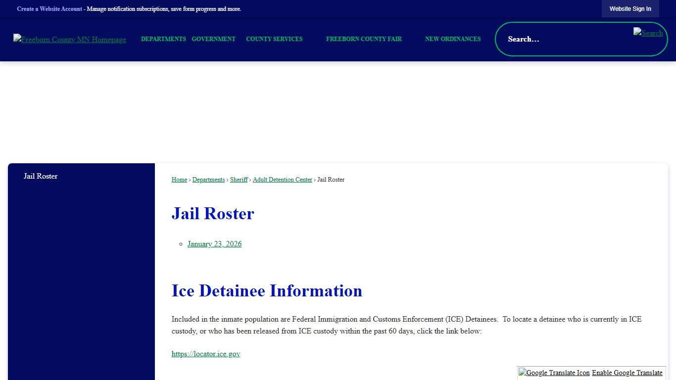 Jail Roster Freeborn County, MN - Official Website